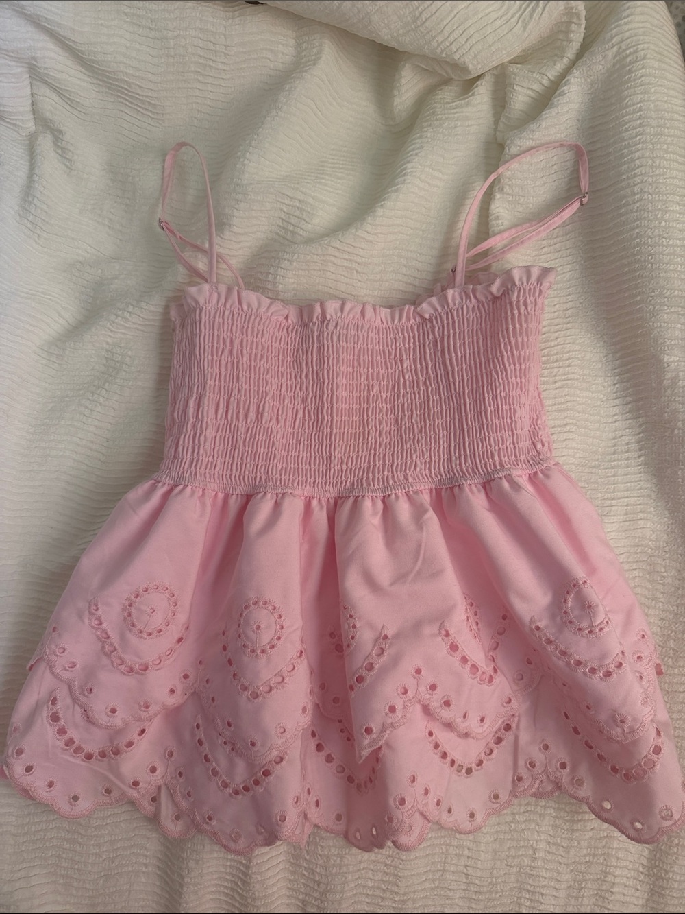 Smocked Eyelet Pink Camisole with Adjustable Straps